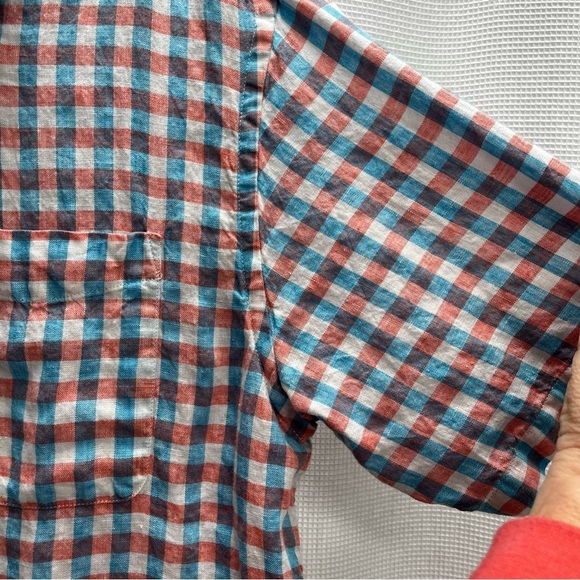 Jos.A.Bank Mens 100% Linen Blue and Pink Check Button Front Shirt Large - Picture 9 of 9